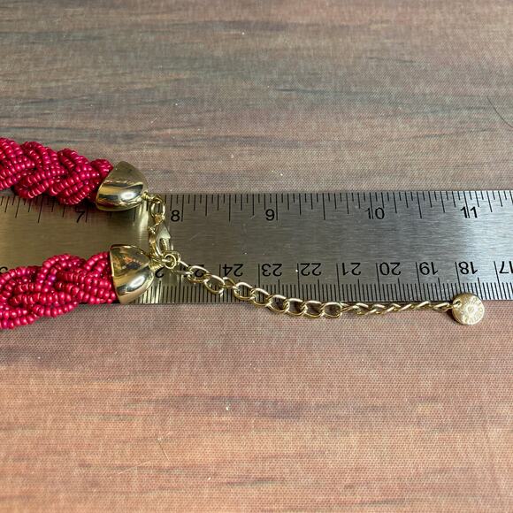 0095 Talbot's Preppy Fuchsia Seed Bead & Navy Blue Cabochon Necklace EUC - Picture 4 of 5